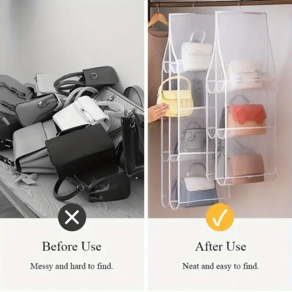 1 piece 6 grid Hanging handbag organizer